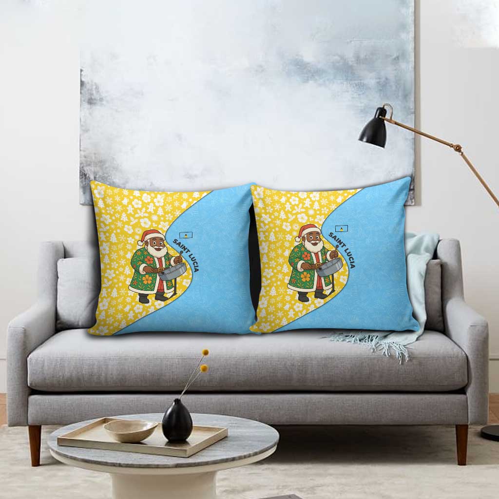 Saint Lucia Christmas Pillow Cover with Steelpan Santa Floral Pattern and Flag - Wonder Print Shop