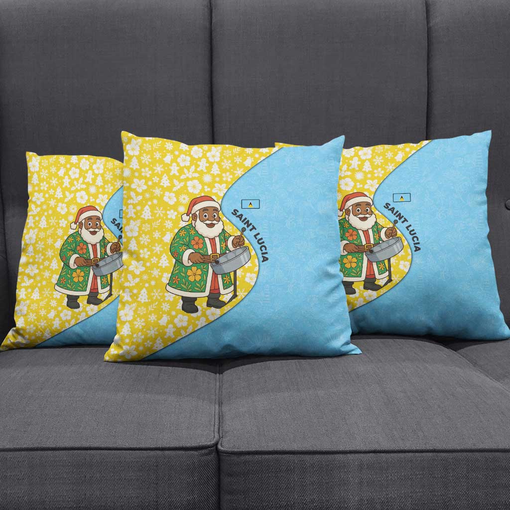 Saint Lucia Christmas Pillow Cover with Steelpan Santa Floral Pattern and Flag - Wonder Print Shop