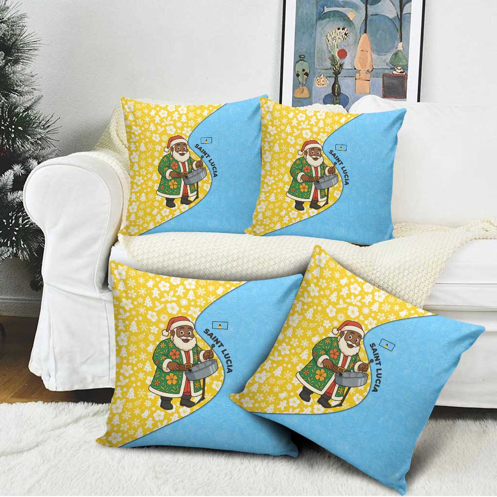 Saint Lucia Christmas Pillow Cover with Steelpan Santa Floral Pattern and Flag - Wonder Print Shop