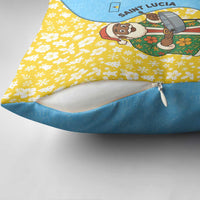 Saint Lucia Christmas Pillow Cover with Steelpan Santa Floral Pattern and Flag - Wonder Print Shop