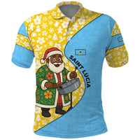 Saint Lucia Christmas Polo Shirt with Steelpan Santa Floral Pattern and Flag - Wonder Print Shop