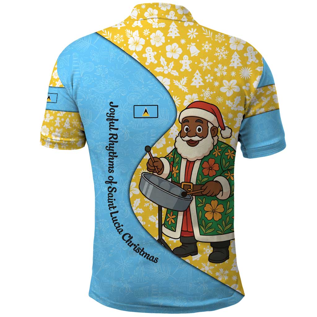 Saint Lucia Christmas Polo Shirt with Steelpan Santa Floral Pattern and Flag - Wonder Print Shop