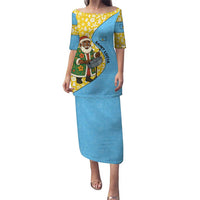 Saint Lucia Christmas Puletasi with Steelpan Santa Floral Pattern and Flag - Wonder Print Shop