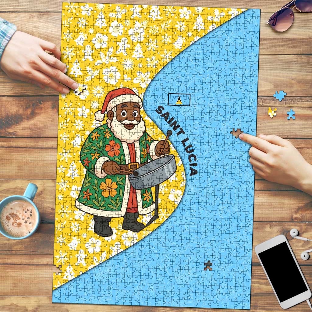 Saint Lucia Christmas Puzzle with Steelpan Santa Floral Pattern and Flag - Wonder Print Shop