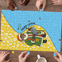 Saint Lucia Christmas Puzzle with Steelpan Santa Floral Pattern and Flag - Wonder Print Shop