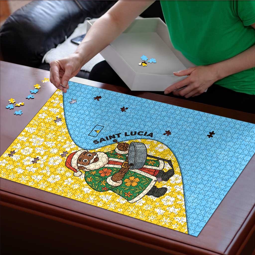 Saint Lucia Christmas Puzzle with Steelpan Santa Floral Pattern and Flag - Wonder Print Shop