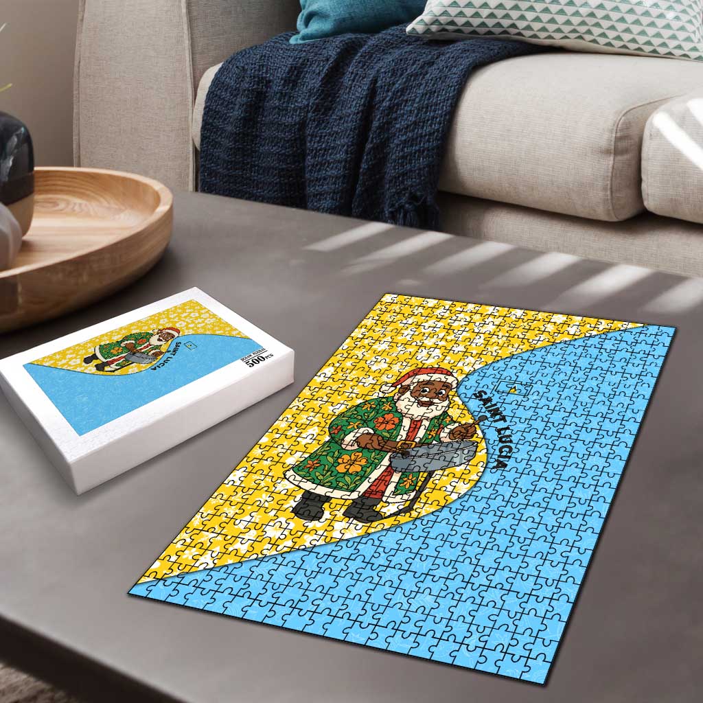 Saint Lucia Christmas Puzzle with Steelpan Santa Floral Pattern and Flag - Wonder Print Shop