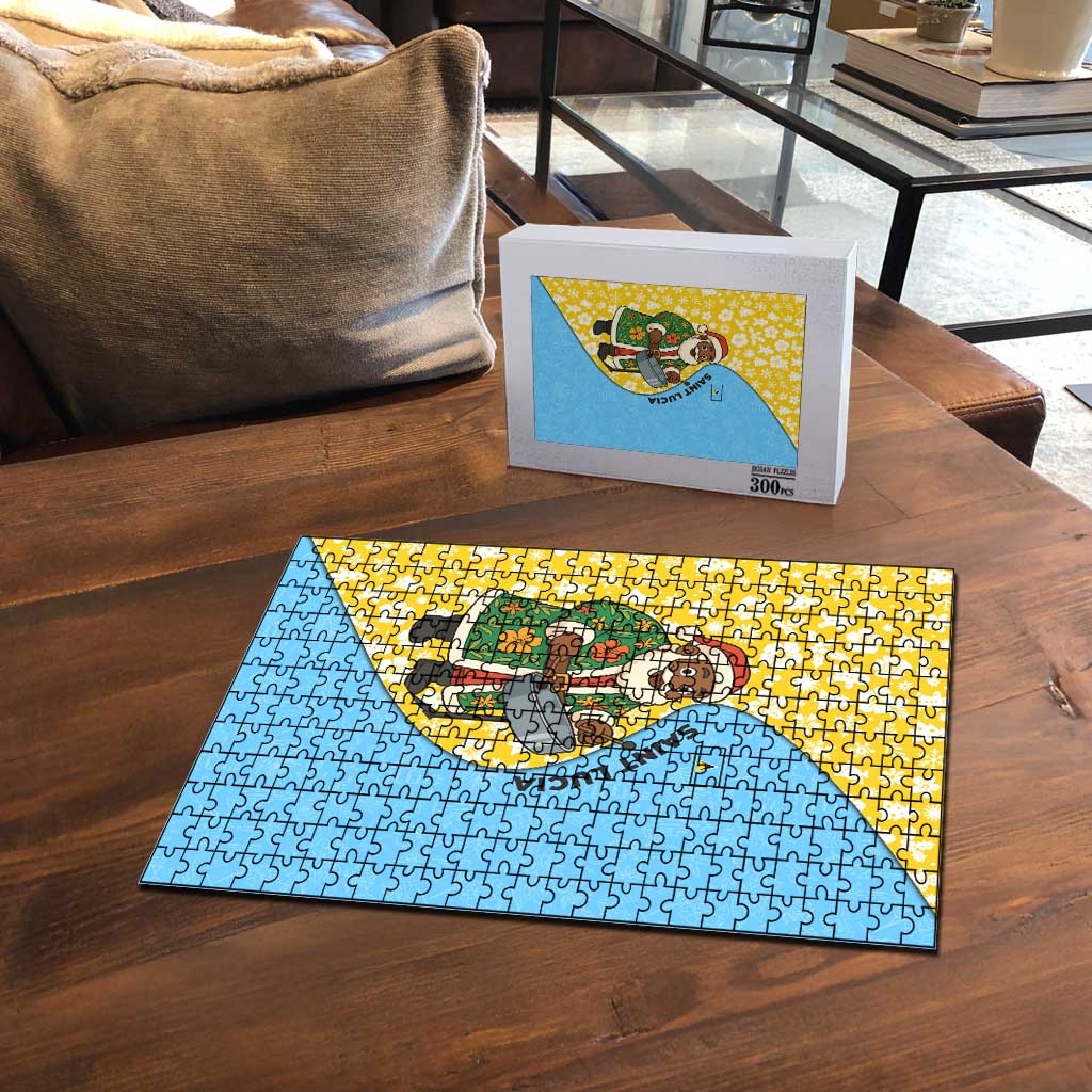 Saint Lucia Christmas Puzzle with Steelpan Santa Floral Pattern and Flag - Wonder Print Shop