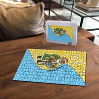 Saint Lucia Christmas Puzzle with Steelpan Santa Floral Pattern and Flag - Wonder Print Shop