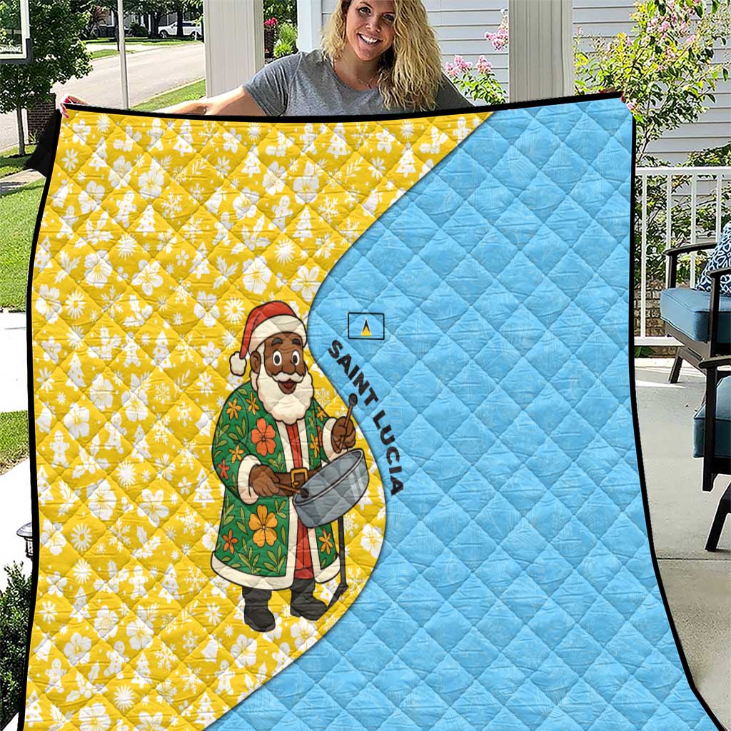 Saint Lucia Christmas Quilt with Steelpan Santa Floral Pattern and Flag - Wonder Print Shop