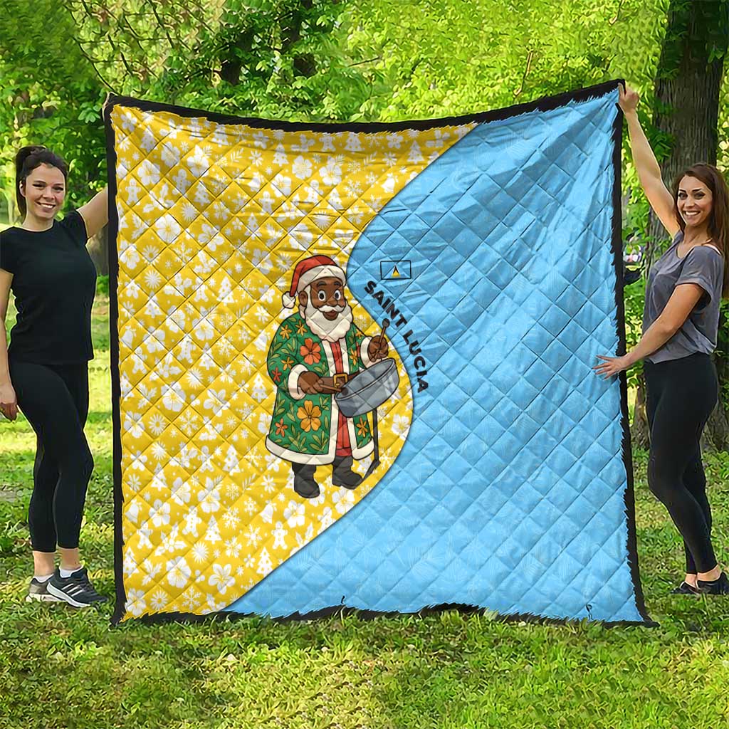 Saint Lucia Christmas Quilt with Steelpan Santa Floral Pattern and Flag - Wonder Print Shop