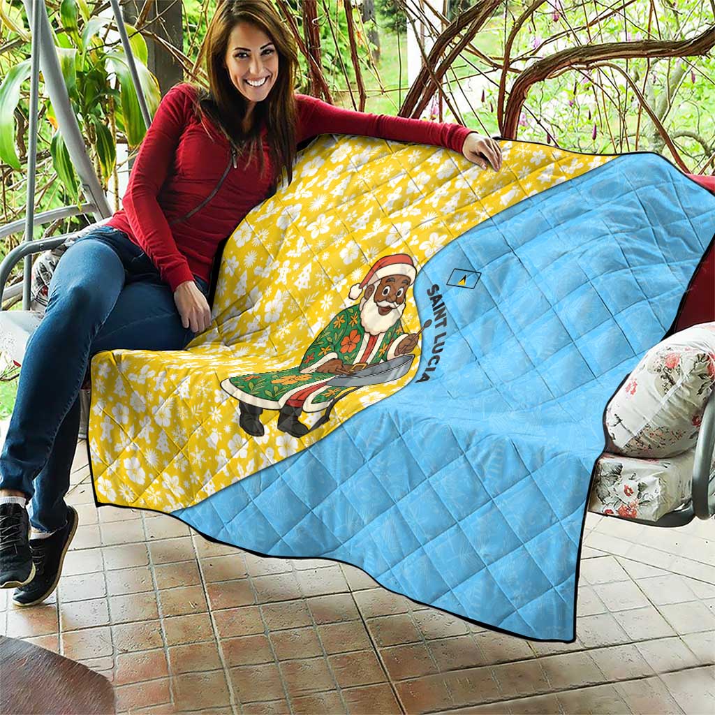 Saint Lucia Christmas Quilt with Steelpan Santa Floral Pattern and Flag - Wonder Print Shop
