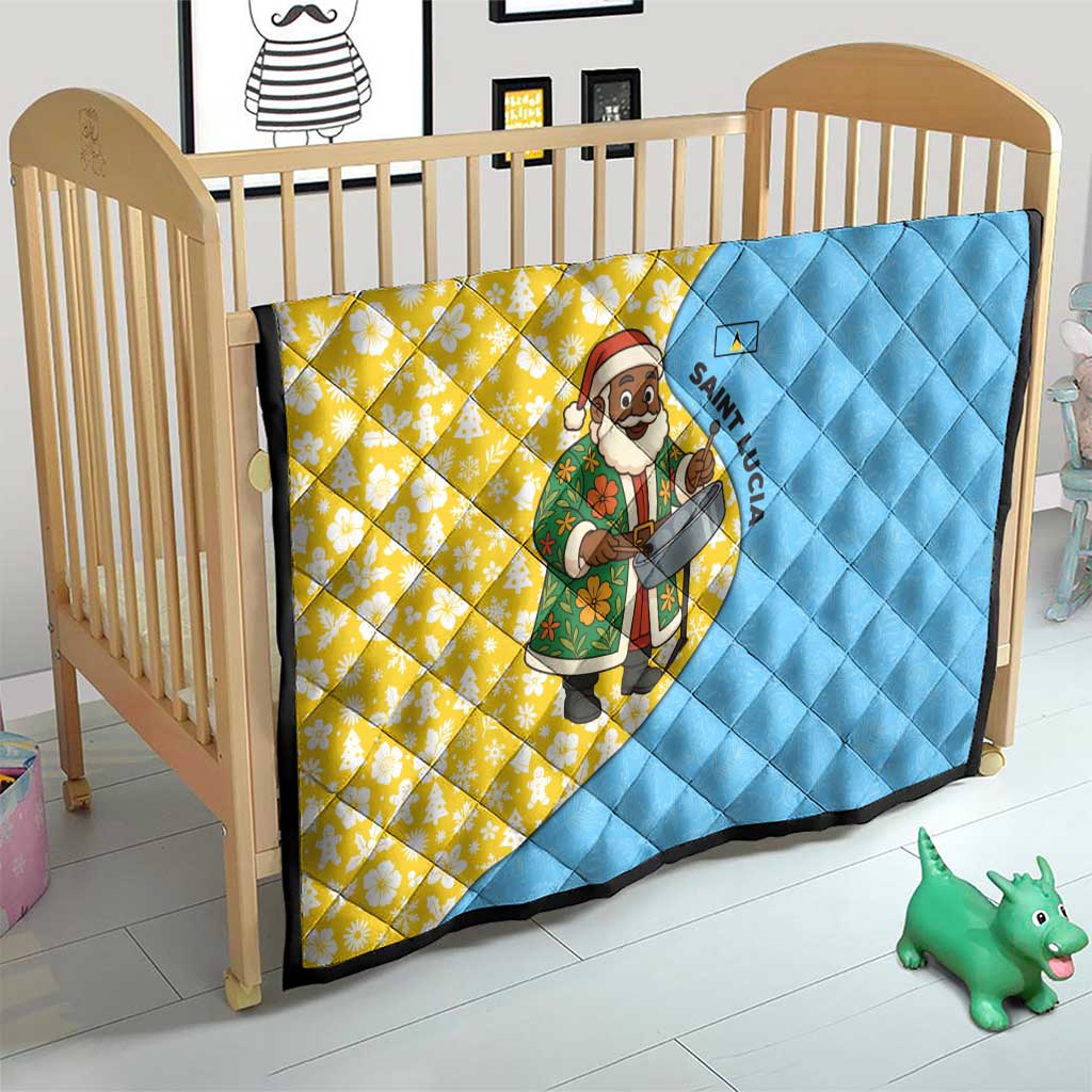Saint Lucia Christmas Quilt with Steelpan Santa Floral Pattern and Flag - Wonder Print Shop
