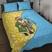 Saint Lucia Christmas Quilt Bed Set with Steelpan Santa Floral Pattern and Flag - Wonder Print Shop