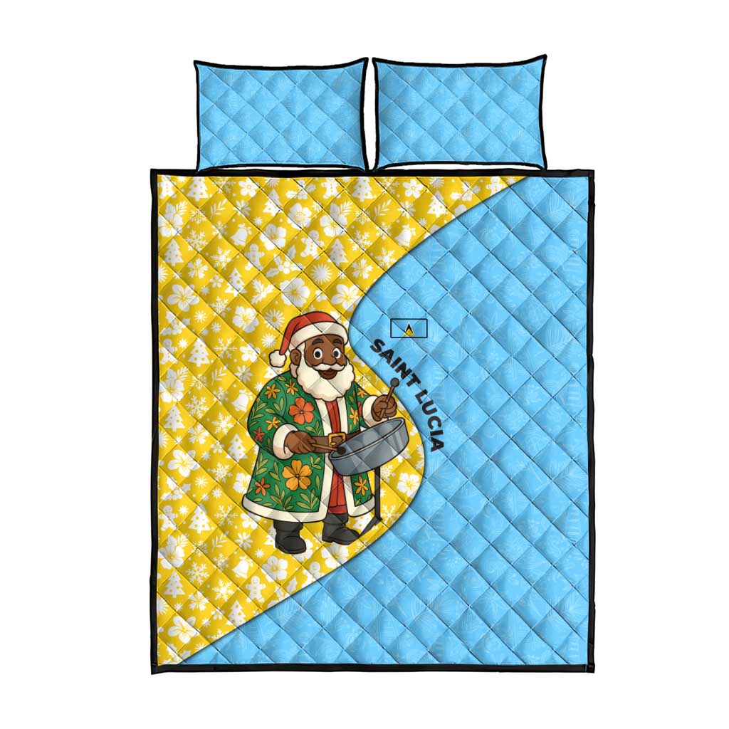 Saint Lucia Christmas Quilt Bed Set with Steelpan Santa Floral Pattern and Flag - Wonder Print Shop