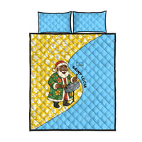 Saint Lucia Christmas Quilt Bed Set with Steelpan Santa Floral Pattern and Flag - Wonder Print Shop