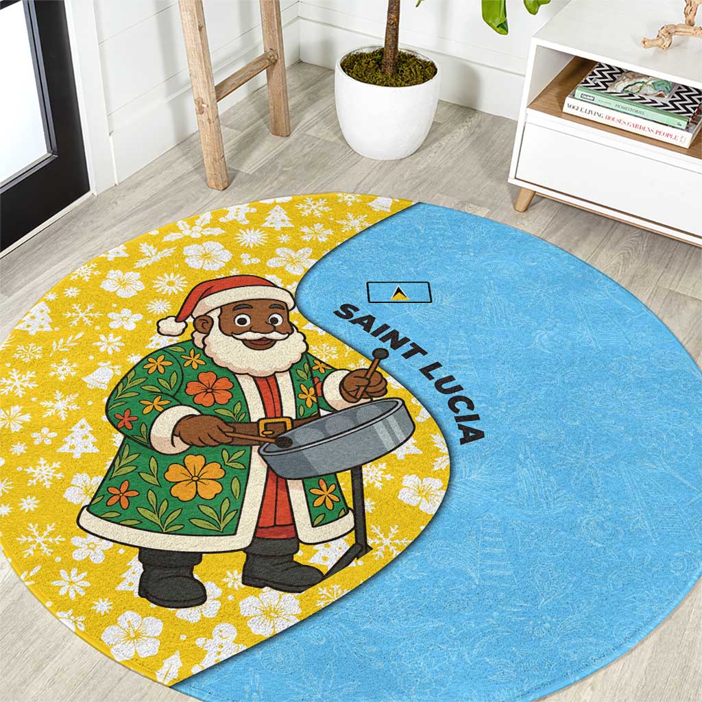 Saint Lucia Christmas Round Carpet with Steelpan Santa Floral Pattern and Flag - Wonder Print Shop