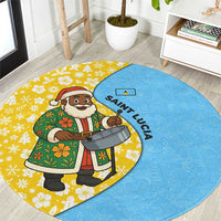 Saint Lucia Christmas Round Carpet with Steelpan Santa Floral Pattern and Flag - Wonder Print Shop