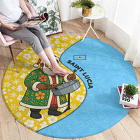 Saint Lucia Christmas Round Carpet with Steelpan Santa Floral Pattern and Flag - Wonder Print Shop