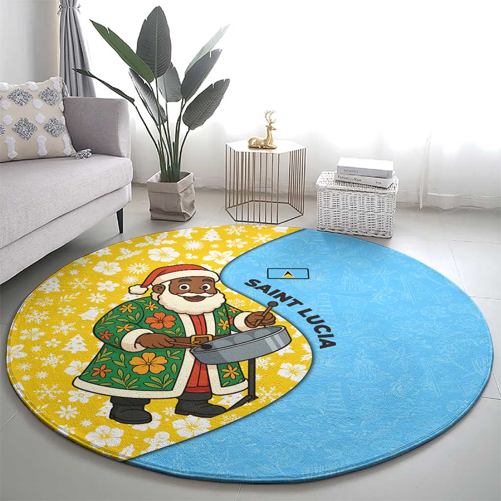 Saint Lucia Christmas Round Carpet with Steelpan Santa Floral Pattern and Flag - Wonder Print Shop