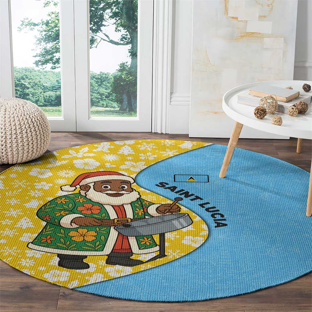Saint Lucia Christmas Round Carpet with Steelpan Santa Floral Pattern and Flag - Wonder Print Shop