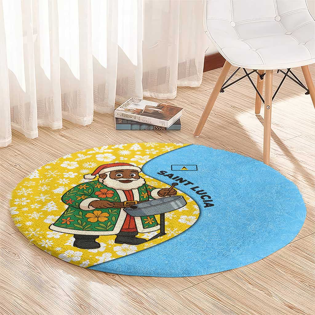 Saint Lucia Christmas Round Carpet with Steelpan Santa Floral Pattern and Flag - Wonder Print Shop