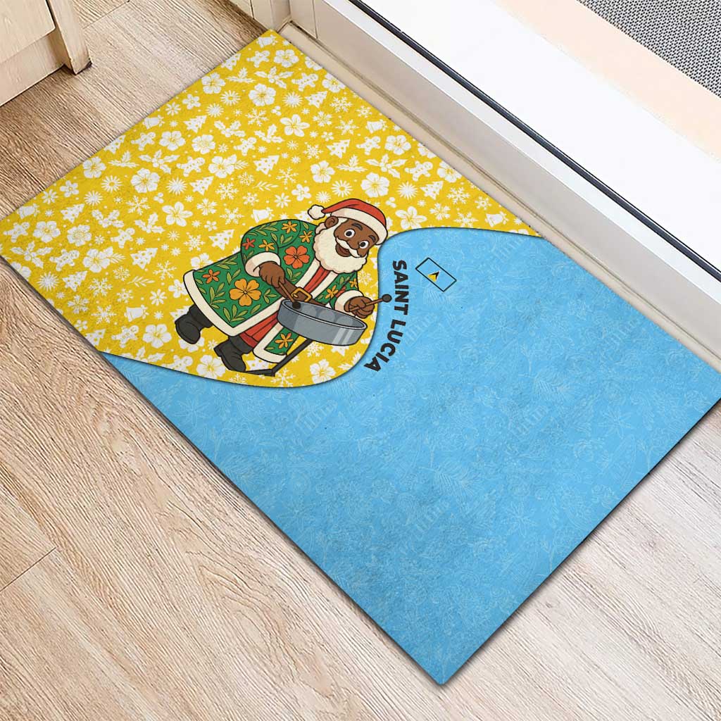 Saint Lucia Christmas Rubber Doormat with Steelpan Santa Floral Pattern and Flag - Wonder Print Shop
