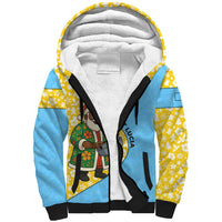 Saint Lucia Christmas Sherpa Hoodie with Steelpan Santa Floral Pattern and Flag - Wonder Print Shop