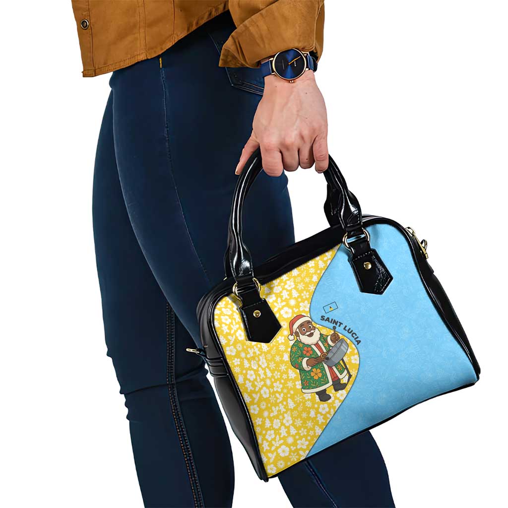Saint Lucia Christmas Shoulder Handbag with Steelpan Santa Floral Pattern and Flag - Wonder Print Shop
