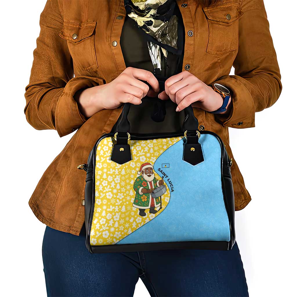 Saint Lucia Christmas Shoulder Handbag with Steelpan Santa Floral Pattern and Flag - Wonder Print Shop