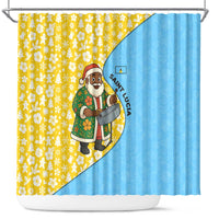 Saint Lucia Christmas Shower Curtain with Steelpan Santa Floral Pattern and Flag - Wonder Print Shop