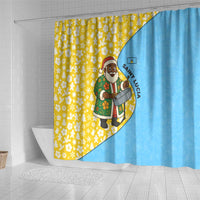 Saint Lucia Christmas Shower Curtain with Steelpan Santa Floral Pattern and Flag - Wonder Print Shop