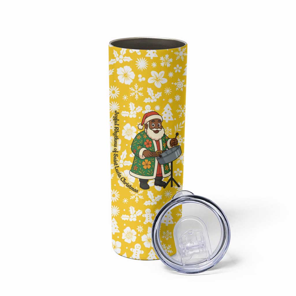 Saint Lucia Christmas Skinny Tumbler with Steelpan Santa Floral Pattern and Flag - Wonder Print Shop