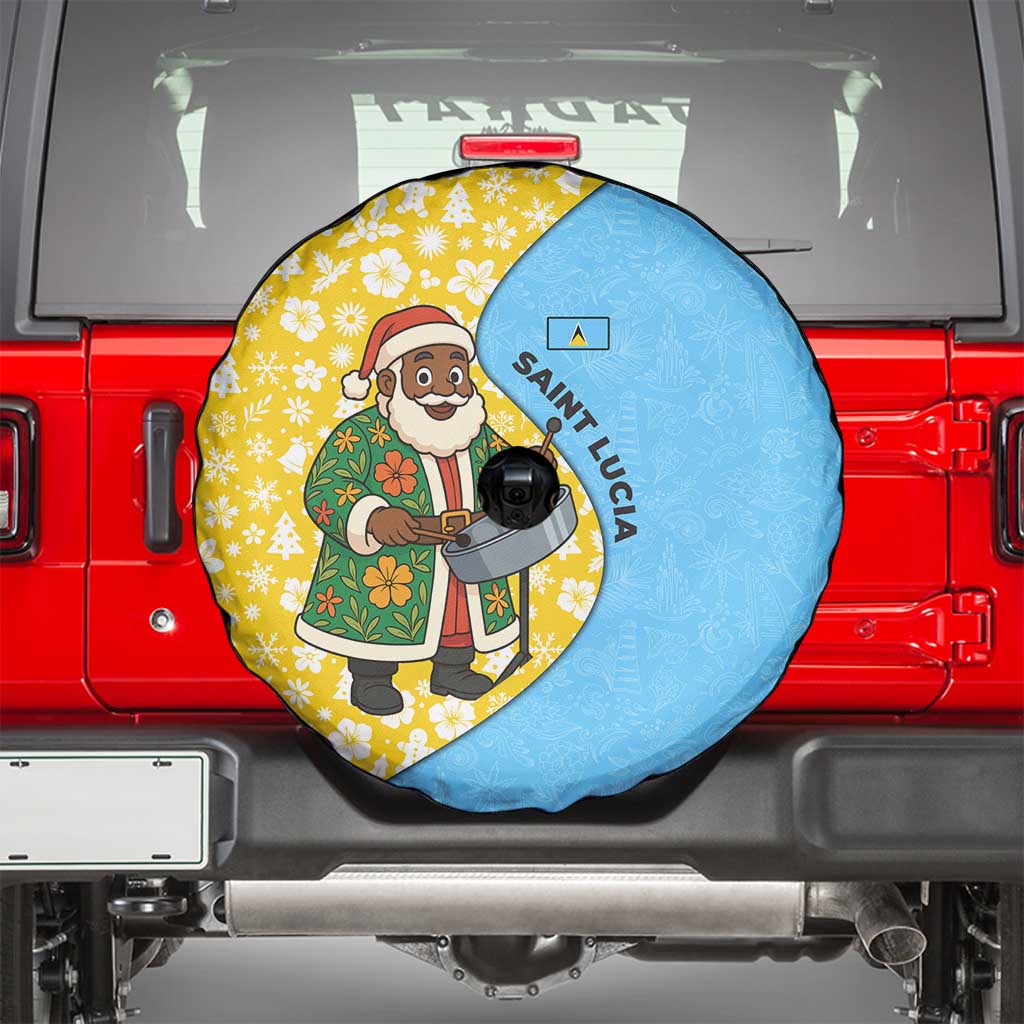 Saint Lucia Christmas Spare Tire Cover with Steelpan Santa Floral Pattern and Flag - Wonder Print Shop
