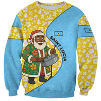 Saint Lucia Christmas Sweatshirt with Steelpan Santa Floral Pattern and Flag - Wonder Print Shop