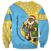 Saint Lucia Christmas Sweatshirt with Steelpan Santa Floral Pattern and Flag - Wonder Print Shop