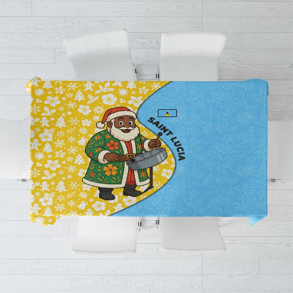 Saint Lucia Christmas Tablecloth with Steelpan Santa Floral Pattern and Flag - Wonder Print Shop