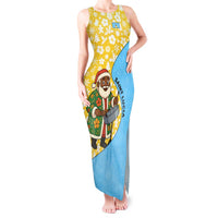 Saint Lucia Christmas Tank Maxi Dress with Steelpan Santa Floral Pattern and Flag - Wonder Print Shop