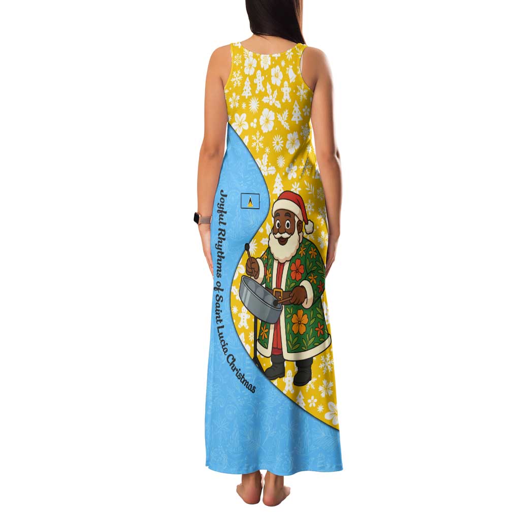 Saint Lucia Christmas Tank Maxi Dress with Steelpan Santa Floral Pattern and Flag - Wonder Print Shop