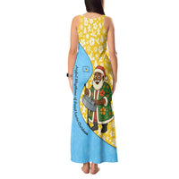 Saint Lucia Christmas Tank Maxi Dress with Steelpan Santa Floral Pattern and Flag - Wonder Print Shop