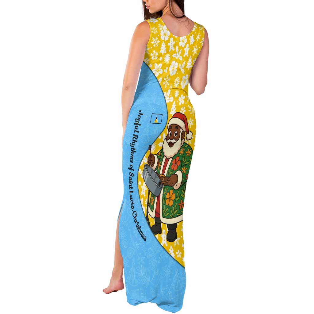 Saint Lucia Christmas Tank Maxi Dress with Steelpan Santa Floral Pattern and Flag - Wonder Print Shop