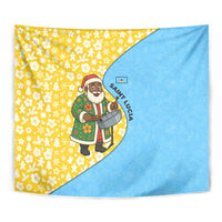 Saint Lucia Christmas Tapestry with Steelpan Santa Floral Pattern and Flag - Wonder Print Shop
