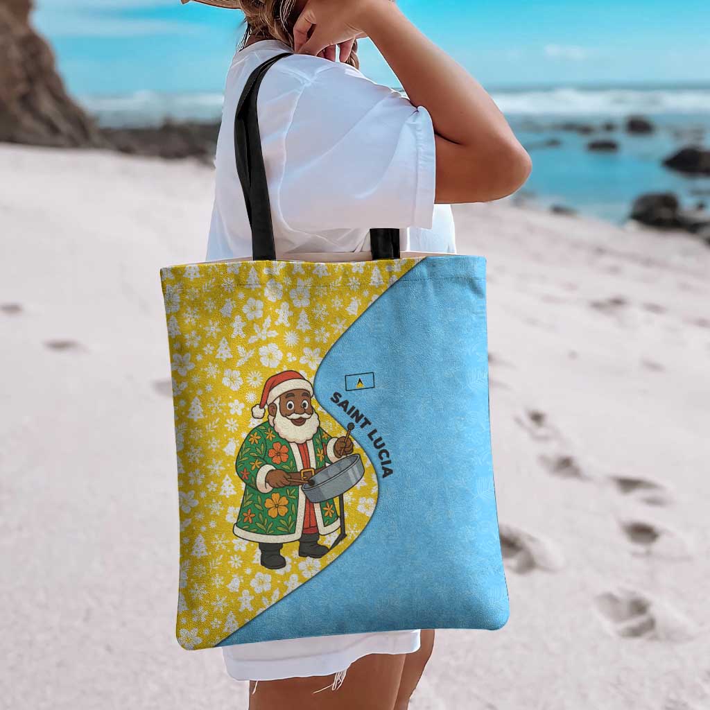 Saint Lucia Christmas Tote Bag with Steelpan Santa Floral Pattern and Flag - Wonder Print Shop