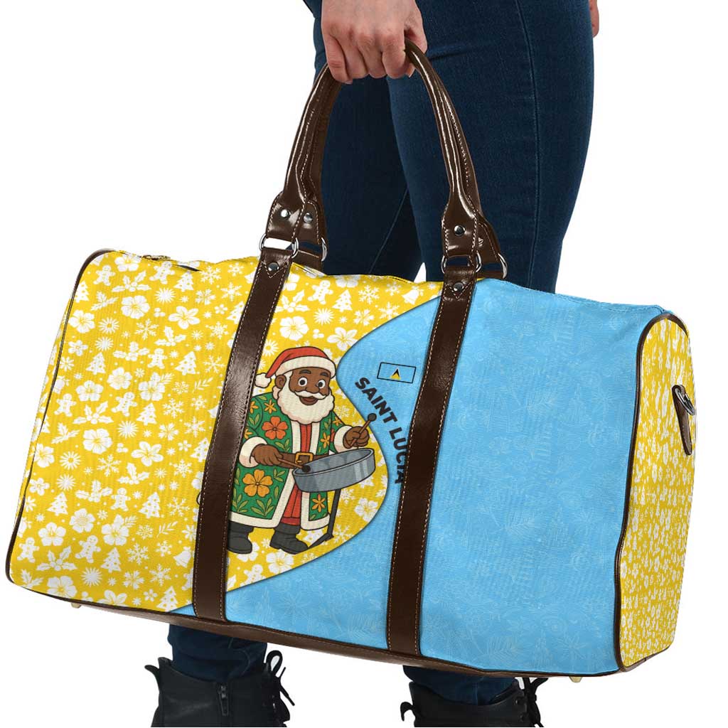 Saint Lucia Christmas Travel Bag with Steelpan Santa Floral Pattern and Flag - Wonder Print Shop