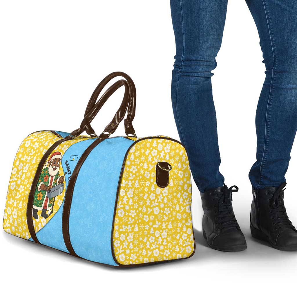 Saint Lucia Christmas Travel Bag with Steelpan Santa Floral Pattern and Flag - Wonder Print Shop