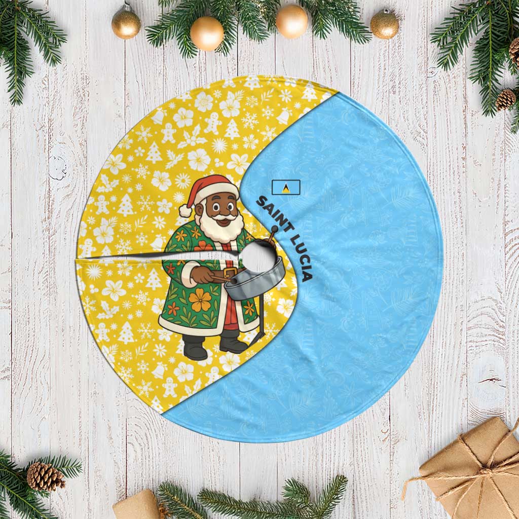 Saint Lucia Christmas Tree Skirt with Steelpan Santa Floral Pattern and Flag - Wonder Print Shop