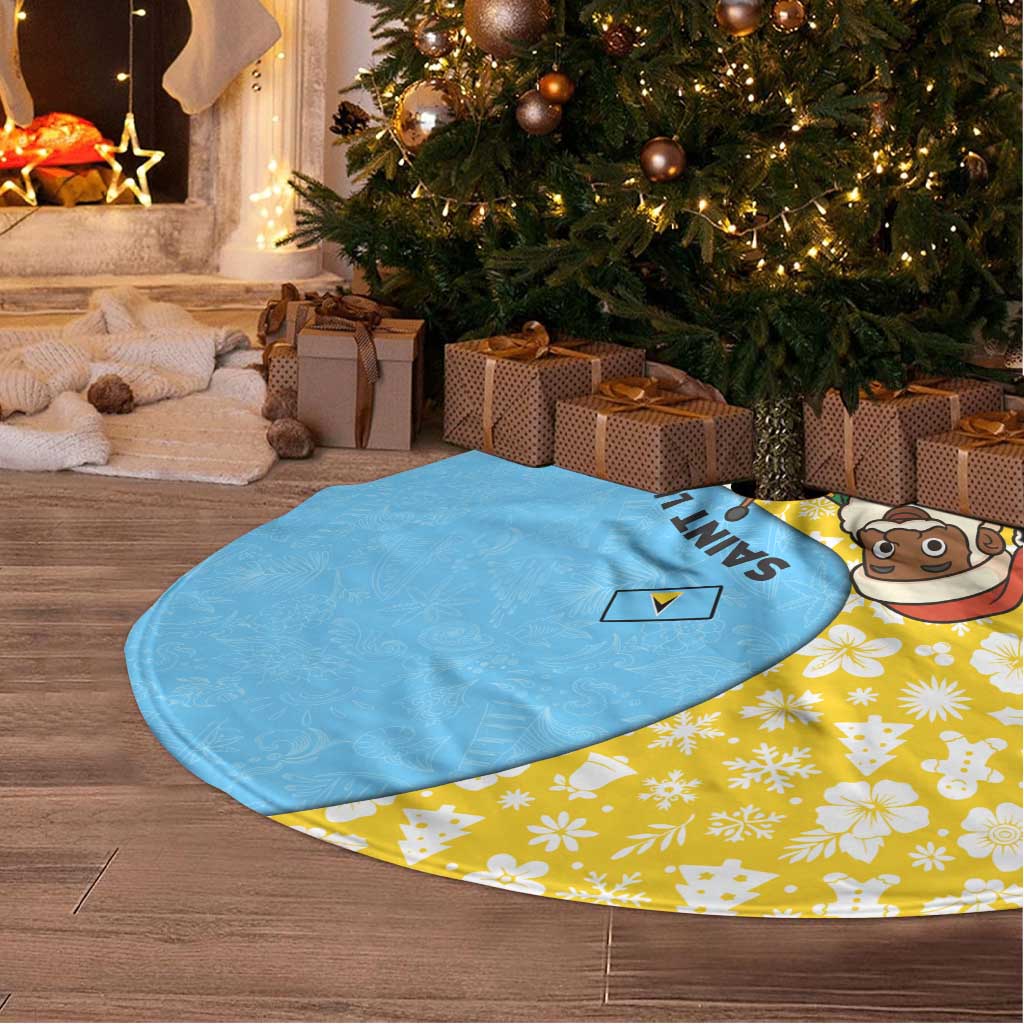 Saint Lucia Christmas Tree Skirt with Steelpan Santa Floral Pattern and Flag - Wonder Print Shop