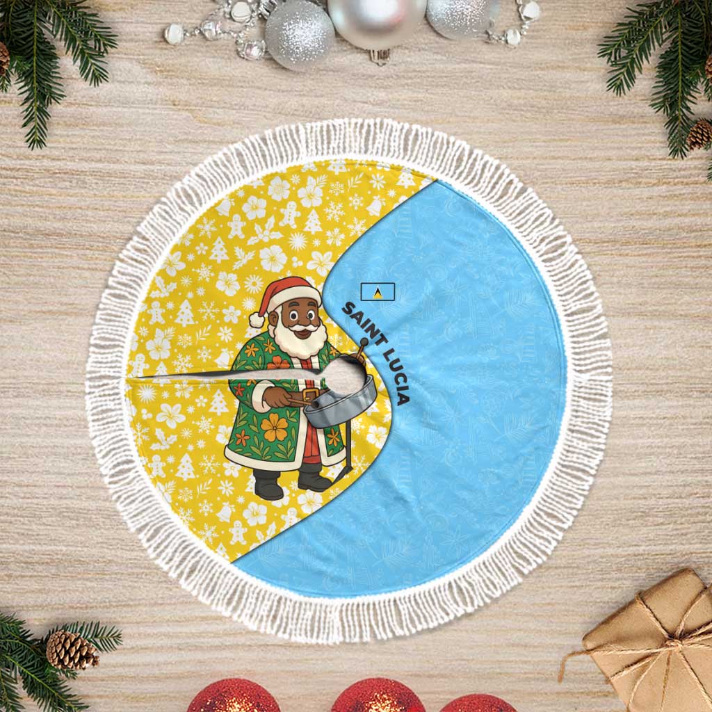 Saint Lucia Christmas Tree Skirt with Steelpan Santa Floral Pattern and Flag - Wonder Print Shop