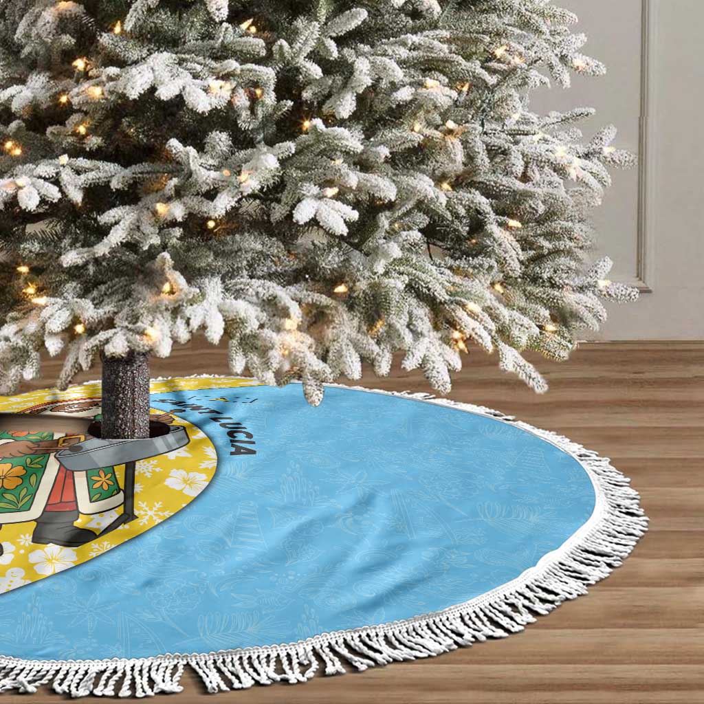 Saint Lucia Christmas Tree Skirt with Steelpan Santa Floral Pattern and Flag - Wonder Print Shop