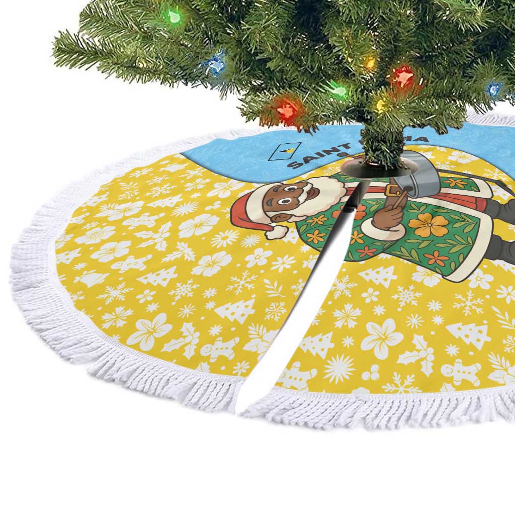 Saint Lucia Christmas Tree Skirt with Steelpan Santa Floral Pattern and Flag - Wonder Print Shop